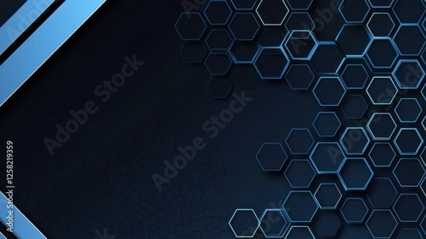 Fototapeta Blue Background with Hexagons and Grids for Design Banner Template, Featuring Abstract Minimalist Wallpaper with Copy Space on Blue Background