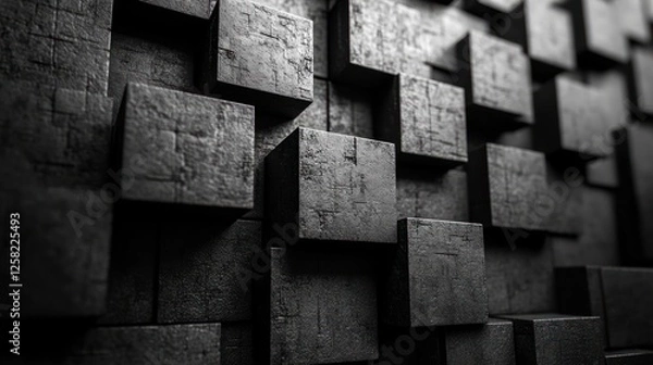 Obraz Abstract dark grey square blocks wall texture