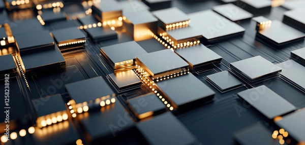 Fototapeta Abstract circuit lines with glowing elements create futuristic digital landscape, showcasing intricate patterns and technology. interplay of light and shadow adds depth and intrigue