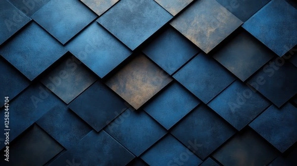 Fototapeta Intersecting polygons on a Blue background, minimalist design banner template with white space for text. Ideal for dynamic and modern presentations, websites, and digital designs.