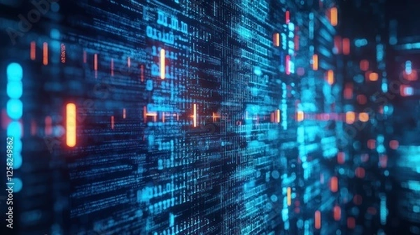 Fototapeta Digital code streaming, futuristic background, data flow, tech illustration