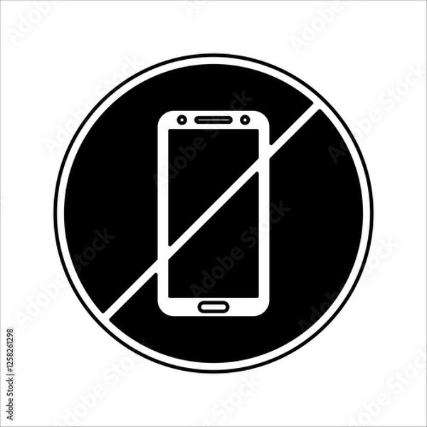 Fototapeta No cell phone sign or do not ring or turn off phone icon in black on black and white background.