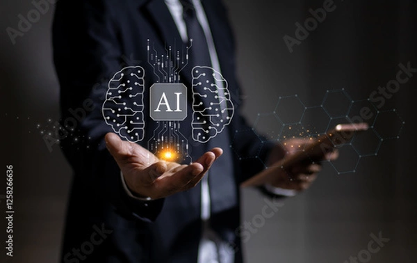 Obraz Biotechnology concept, development, AI, development, businessman showing technology icon