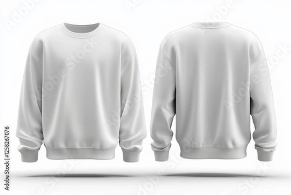 Fototapeta 3d mocap rendering of a white blank monochrome sweatshirt front and back, isolated on a grey background