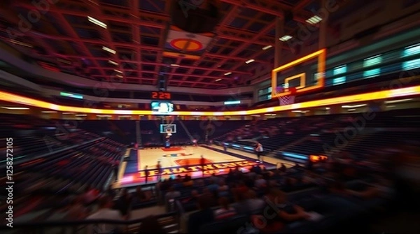Fototapeta Dynamic Basketball Arena with Players, Fans, and Vibrant Atmosphere