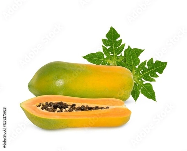 Fototapeta ripe papaya fruit with seeds isolated on white background. full depth of field