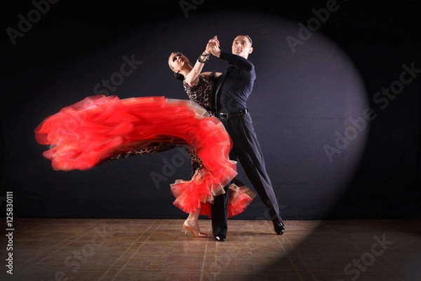 Fototapeta dancers in ballroom isolated on black background