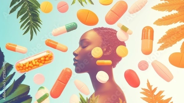 Fototapeta Enhance Wellbeing and Vitality with a Wide Selection of Vitamins for Optimal Health and Wellness in a Colorful Composition