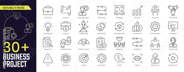 Obraz Business Project Stroke icon collections. Containing Business, Project, Management, Growth, Planning, Productivity, Investment, and more icons. Editable Stroke icon collection Outline icon.