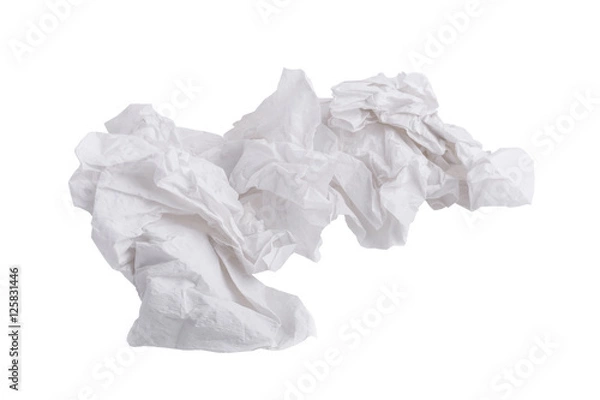 Fototapeta used screwed paper tissue isolated on white background.