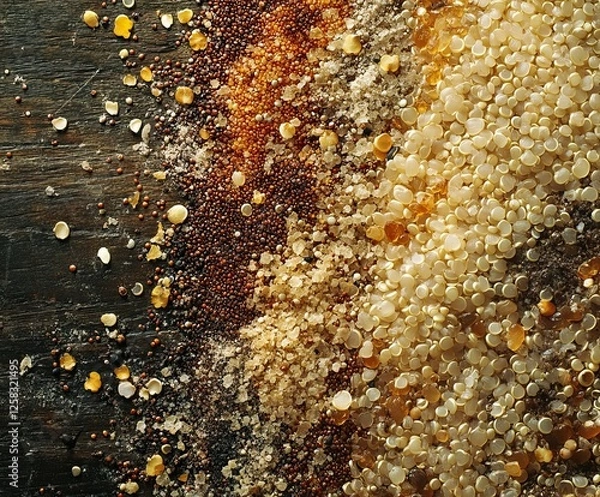 Fototapeta Top-down view of mixed grains, including rice, quinoa, and bulgur