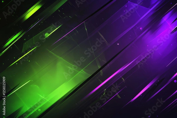 Fototapeta A neon green and purple abstract background with sharp futuristic patterns, glowing highlights, and high-tech energy. A modern and vibrant cyberpunk-inspired design.