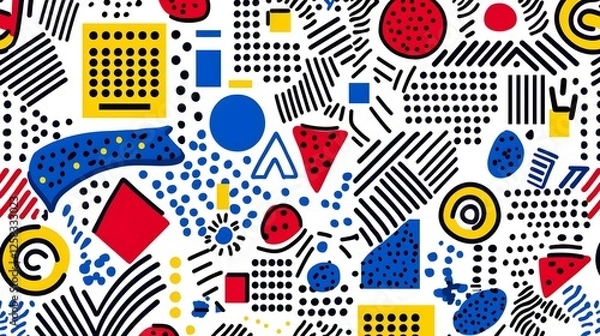 Fototapeta Vibrant Abstract Geometric Patterns in Bold Colors on White Background
