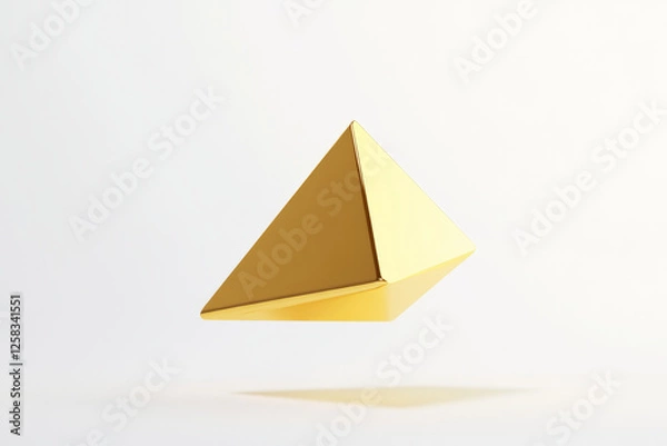 Fototapeta simple triangular shape in gold, gently moving in the air against a clean white backdrop, creating a stark contrast.