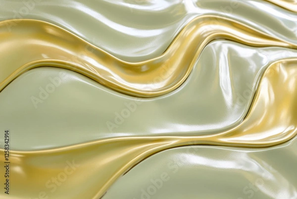 Fototapeta soft rolling curves in gold and light green, continuously shifting in a fluid, harmonious motion to evoke a sense of calm and elegance.