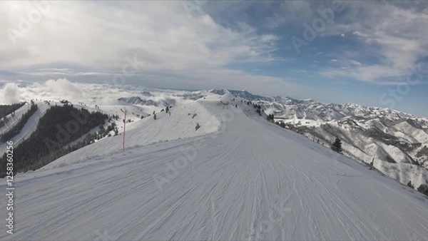Obraz Exciting Winter Scene Of Diverse People Enjoying Skiing On A Snow-covered Ski Slope