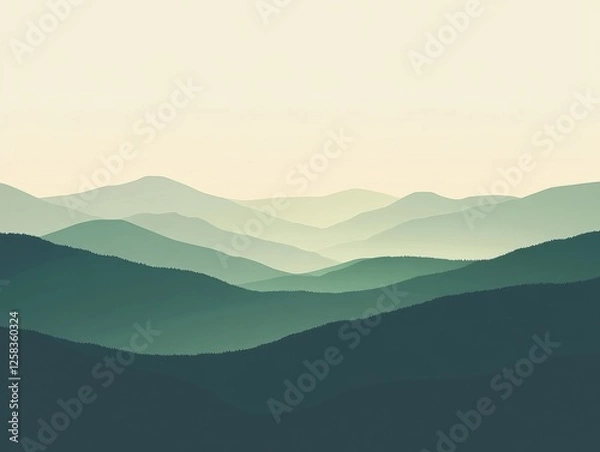 Fototapeta Hazy Emerald Green Mountain Range Rolling Hills Layered Topography Calm Serene Minimalist