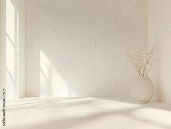 Fototapeta Minimalist Interior Corner with Light and Shadow Display Featuring Branches in a Decorative Pot