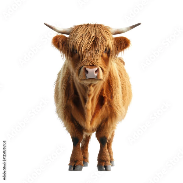 Obraz Portrait of a Scottish highland cow full body isolated on transparent background, PNG