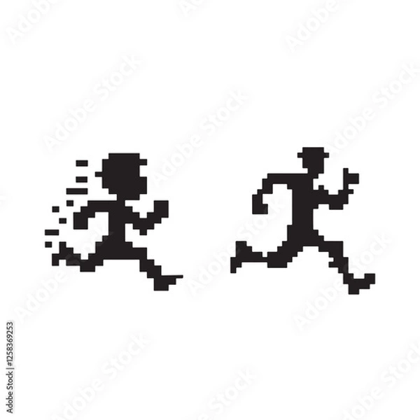 Fototapeta Running pixel character silhouette

