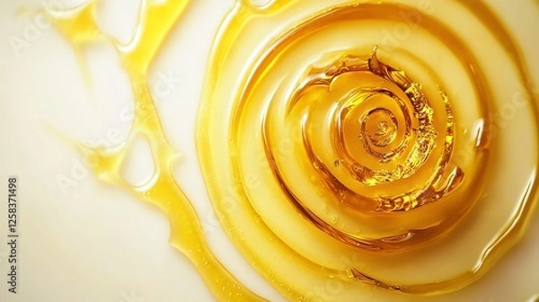 Fototapeta Golden honey swirl on a white background, creating a mesmerizing ripple effect.
