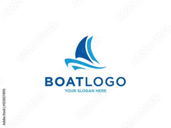 Fototapeta Blue Gradient Sailboat Logo with Abstract Wave Elements