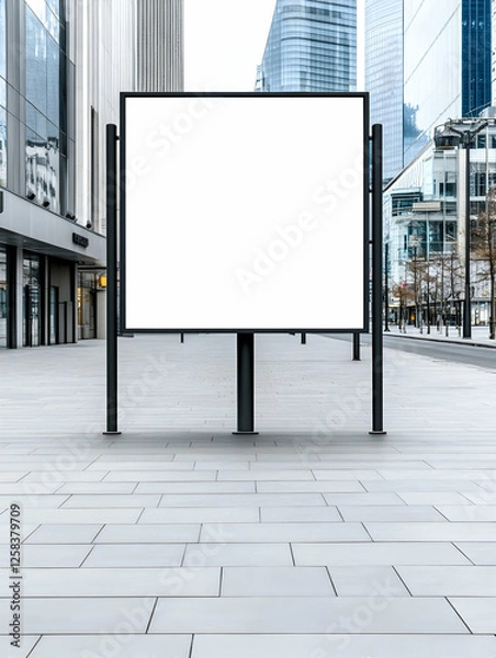 Obraz Blank billboard in urban center for advertising. Modern buildings in background. Possible commercial use