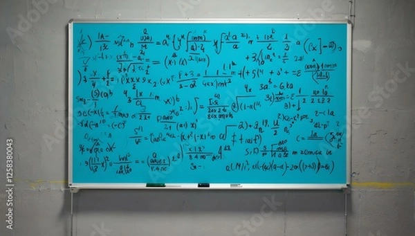 Fototapeta Chalkboard filled with advanced mathematical equations and formulas, concept of education, mathematics, physics