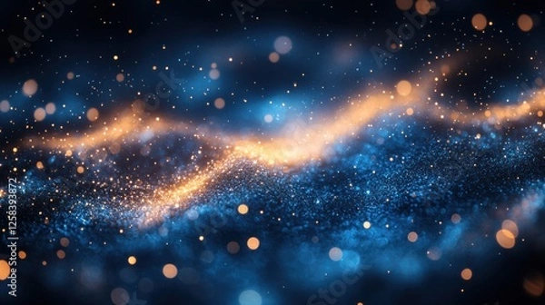 Fototapeta Blue background with scattered dots for design. Banner template with white space in the center for text. Suitable for minimalist abstract wallpaper and modern web projects.