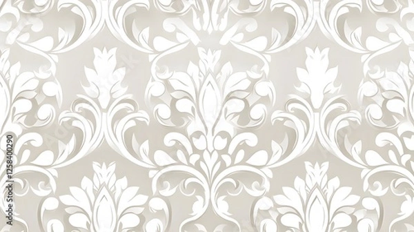 Fototapeta Elegant Floral Damask Pattern in Soft Neutral Tones for Decor