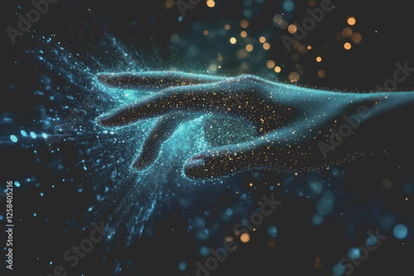 Obraz Close-up hand touching digital IoT technology AI chatbot smart device VPN cyber security.