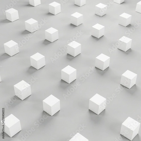 Fototapeta Randomly arranged white cubes on a neutral ground, white, pattern, abstract