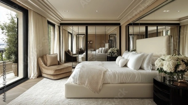 Fototapeta Luxury Lakeside Bedroom Suite with Breathtaking Views
