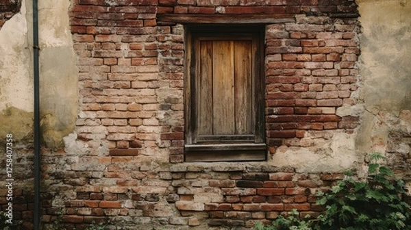 Fototapeta Brown brick wall with a rustic farmhouse design, slightly uneven bricks, generative ai
