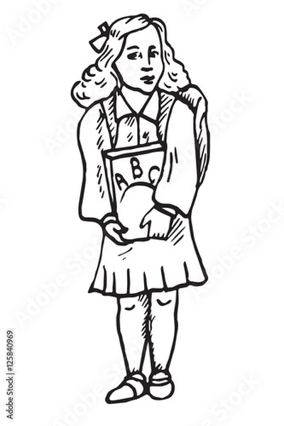 Fototapeta Girl with a primer, hand drawn doodle, sketch in pop art style, vector