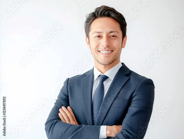 Obraz 腕組みをして自信に満ちた表情で立つスーツ姿の男性ビジネスマン
