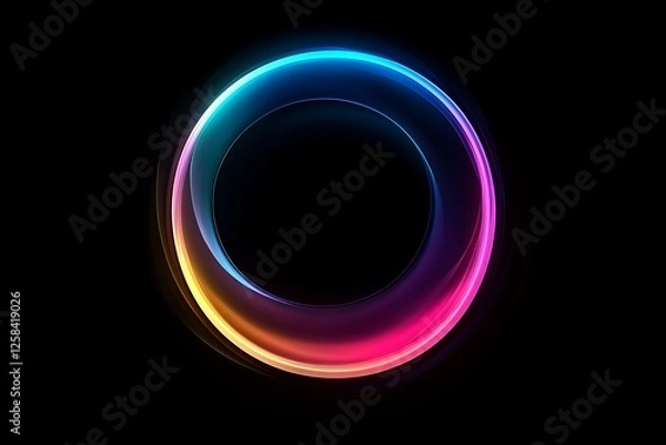 Fototapeta Soft gradient lens flare in neon colors over a black background, creating a subtle and stylish abstract effect.