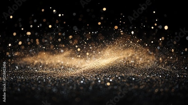 Fototapeta bokeh lights in a photo studio, gold and white tones on a dark black background, generative ai