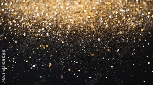 Fototapeta bokeh lights in a photo studio, gold and white tones on a dark black background, generative ai