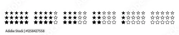 Fototapeta Set rating stars icon badges. Feedback . Level of satisfaction rating. 5 star rating icon. Vector illustration.