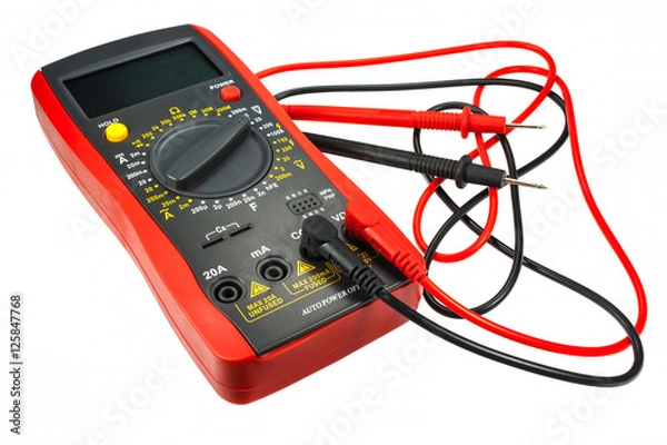 Obraz Digital multimeter with probes isolated on a white background