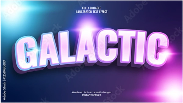 Obraz Editable Galactic Neon 3D Vector Text Effect with Futuristic Glow, Soft Shadows, and Sci-Fi Aesthetic, Perfect for Modern Typography, Branding, and Graphic Design Projects.