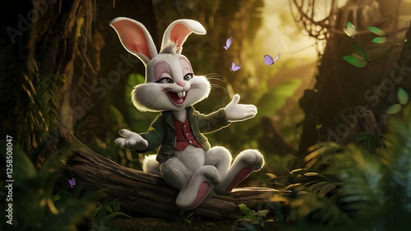 Obraz Adorable Easter Bunny in Enchanted Jungle 3D Hyper Realistic Magical & Cinematic