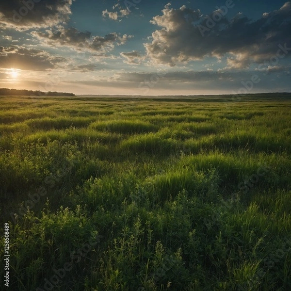 Fototapeta A vast prairie filled with endless greenery.