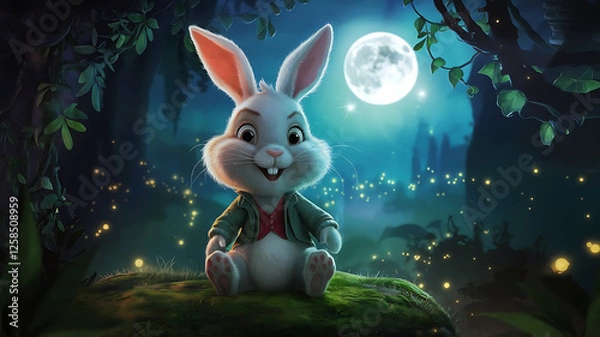 Obraz Adorable Easter Bunny in Enchanted Jungle 3D Hyper Realistic Magical & Cinematic
