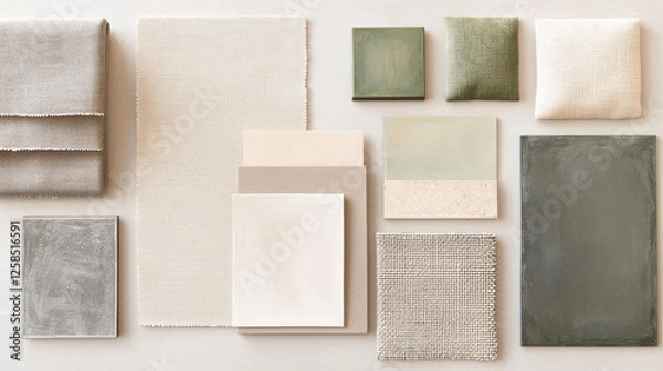 Fototapeta A collection of fabric swatches in soothing earthy tones for design inspiration.