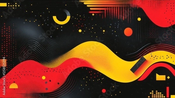 Fototapeta Abstract red yellow black wave background.