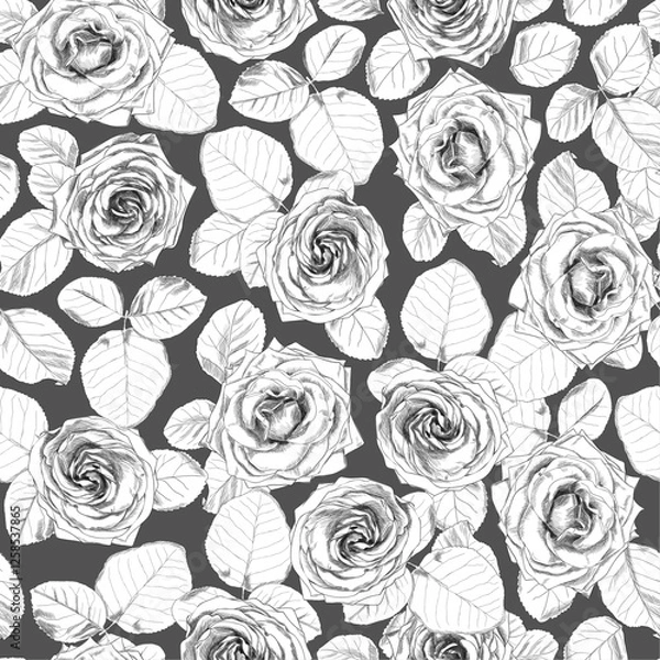 Obraz Roses on a dark background. Seamless pattern. 
