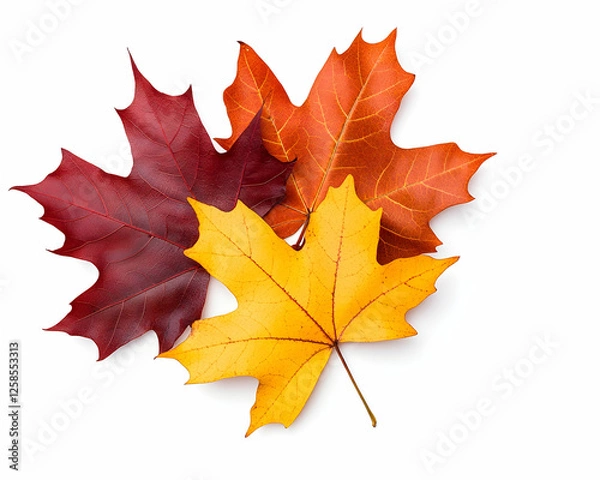 Fototapeta Maple leaves arrangement on white. Autumn foliage for seasonal backgrounds and design elements