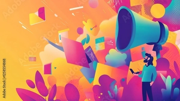 Fototapeta Vibrant depiction of content marketing strategies for digital platforms focusing on creativity analytics and audience segmentation